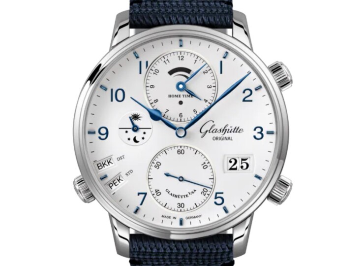 GLASHÜTTE ORIGINAL セネタ・コスモポリト 44mm ホワイト文字盤 ステンレススティール ブルー シンセティック 1-89-02-03-02-64