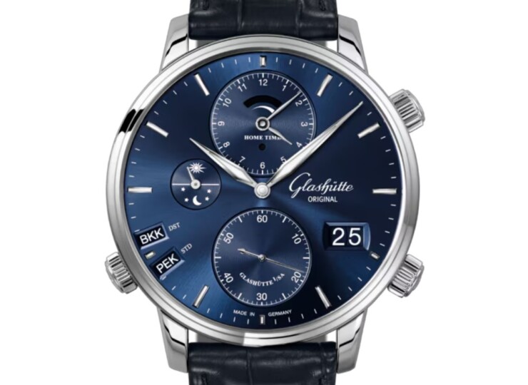 GLASHÜTTE ORIGINAL セネタ・コスモポリト 44mm ブルー文字盤 ステンレススティール ブルー ルイジアナ・アリゲーター・ストラップ 1-89-02-05-02-61