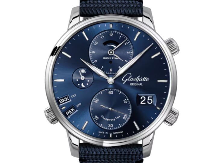 GLASHÜTTE ORIGINAL セネタ・コスモポリト 44mm ブルー文字盤 ステンレススティール ブルー シンセティック 1-89-02-05-02-64