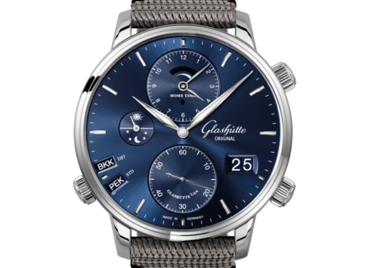 GLASHÜTTE ORIGINAL セネタ・コスモポリト 44mm ブルー文字盤 ステンレススティール グレー シンセティック 1-89-02-05-02-66