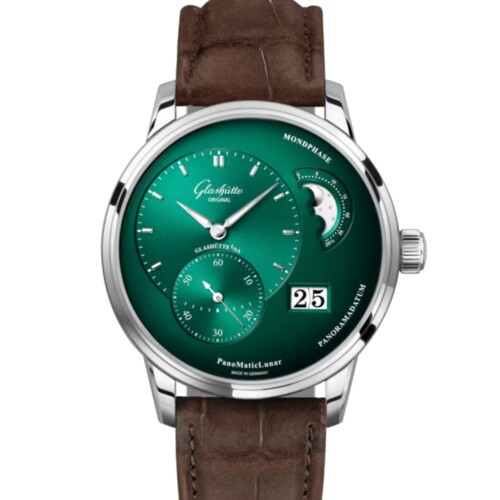 GLASHÜTTE ORIGINAL パノマティックルナ 40mm グリーンブラック文字盤 ステンレススティール ブラウン ルイジアナ・アリゲーター・ストラップ 1-90-02-13-32-62
