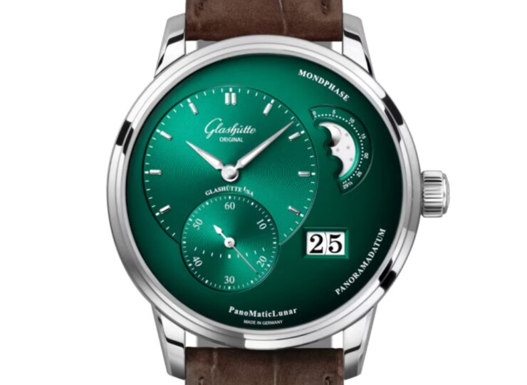 GLASHÜTTE ORIGINAL パノマティックルナ 40mm グリーンブラック文字盤 ステンレススティール ブラウン ルイジアナ・アリゲーター・ストラップ 1-90-02-13-32-62