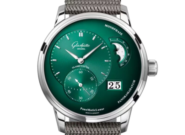 GLASHÜTTE ORIGINAL パノマティックルナ 40mm グリーンブラック文字盤 ステンレススティール グレー シンセティック 1-90-02-13-32-66