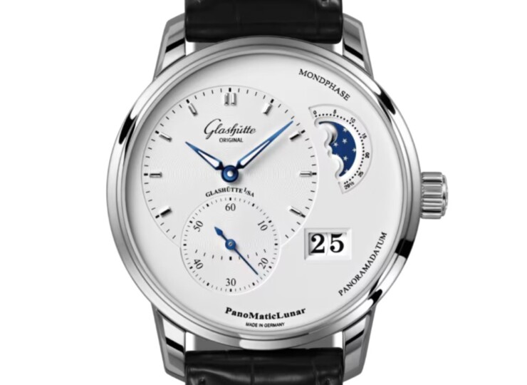 GLASHÜTTE ORIGINAL パノマティックルナ 40mm シルバー文字盤 ステンレススティール ブラック ルイジアナ・アリゲーター・ストラップ 1-90-02-42-32-61