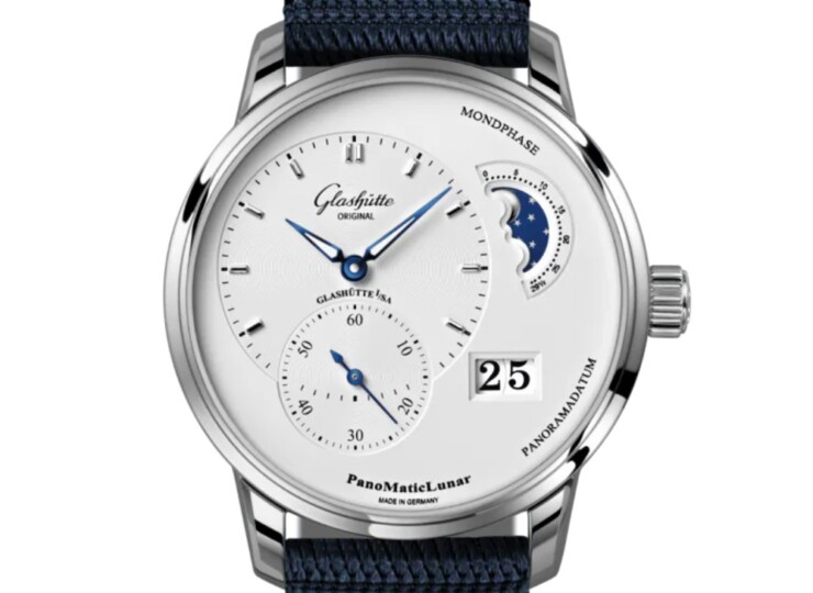 GLASHÜTTE ORIGINAL パノマティックルナ 40mm シルバー文字盤 ステンレススティール ブルー シンセティック 1-90-02-42-32-64