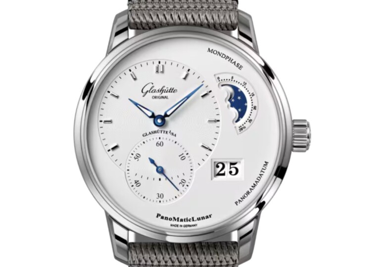 GLASHÜTTE ORIGINAL パノマティックルナ 40mm シルバー文字盤 ステンレススティール グレー シンセティック 1-90-02-42-32-66