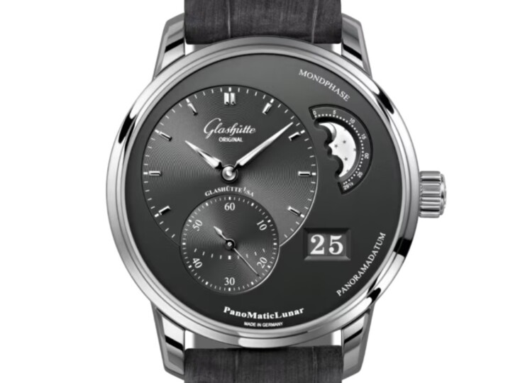 GLASHÜTTE ORIGINAL パノマティックルナ 40mm ルテニウム文字盤 ステンレススティール グレー ルイジアナ・アリゲーター・ストラップ 1-90-02-43-32-62