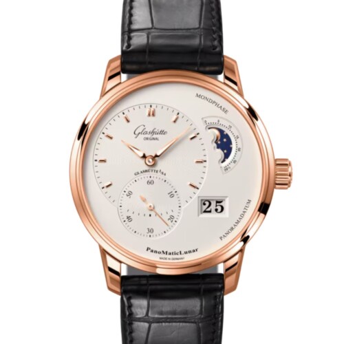 GLASHÜTTE ORIGINAL パノマティックルナ 40mm シルバー文字盤 レッドゴールド ブラック ルイジアナ・アリゲーター・ストラップ 1-90-02-45-35-61