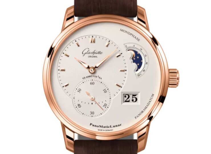 GLASHÜTTE ORIGINAL パノマティックルナ 40mm シルバー文字盤 レッドゴールド ブラウン ルイジアナ・アリゲーター・ストラップ 1-90-02-45-35-62