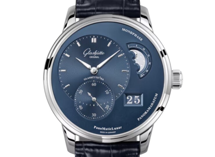 GLASHÜTTE ORIGINAL パノマティックルナ 40mm ブルー文字盤 ステンレススティール ブルー ルイジアナ・アリゲーター・ストラップ 1-90-02-46-32-61