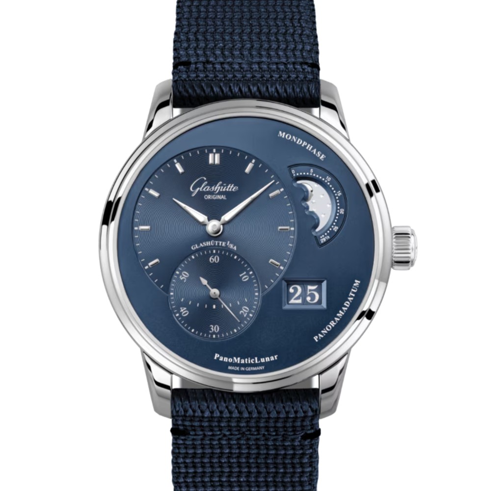 GLASHÜTTE ORIGINAL パノマティックルナ 40mm ブルー文字盤 ステンレススティール ブルー シンセティック 1-90-02-46-32-64