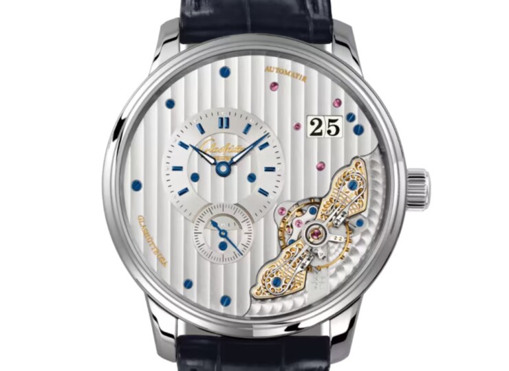 GLASHÜTTE ORIGINAL パノマティックインバース 42mm ロジウム文字盤 ステンレススティール ブルー ルイジアナ・アリゲーター・ストラップ 1-91-02-02-02-61