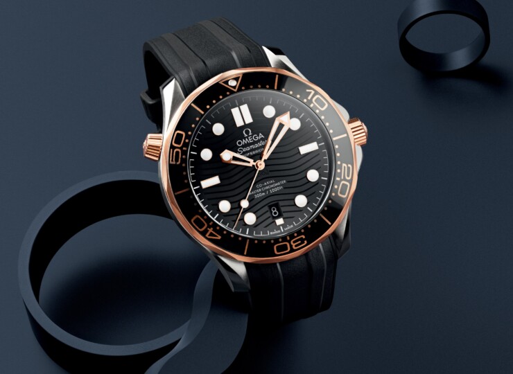 OMEGA シーマスター ダイバー300M 42mm ブラック文字盤 ステンレススティール&セドナゴールド ラバーストラップ 210.22.42.20.01.002