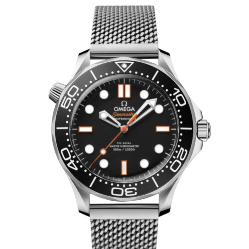 シーマスター ダイバー300M 42mm ブラック文字盤 オレンジアクセント メッシュブレスレット