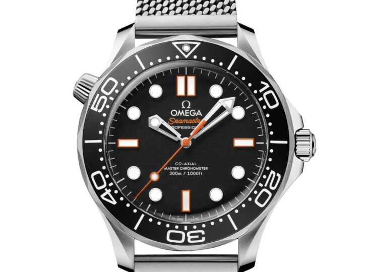 OMEGA シーマスター ダイバー300M 42mm ブラック文字盤 オレンジアクセント メッシュブレスレット 210.30.42.20.01.018