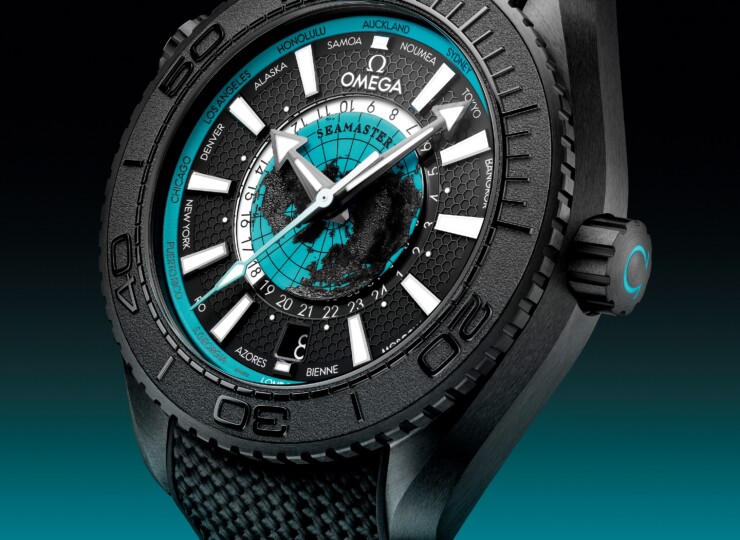 OMEGA シーマスター プラネットオーシャン 600M GMT ワールドタイマー 45.5mm ブラック文字盤 ブラックセラミック ブラック・ラバーストラップ ターコイズ・アクセント 215.92.46.22.01.006