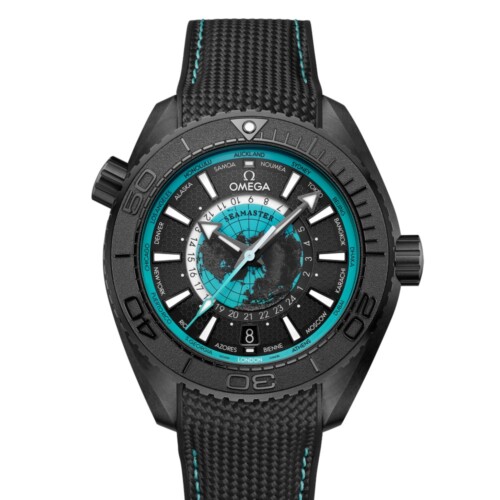 OMEGA シーマスター プラネットオーシャン 600M GMT ワールドタイマー 45.5mm ブラック文字盤 ブラックセラミック ブラック・ラバーストラップ ターコイズ・アクセント 215.92.46.22.01.006