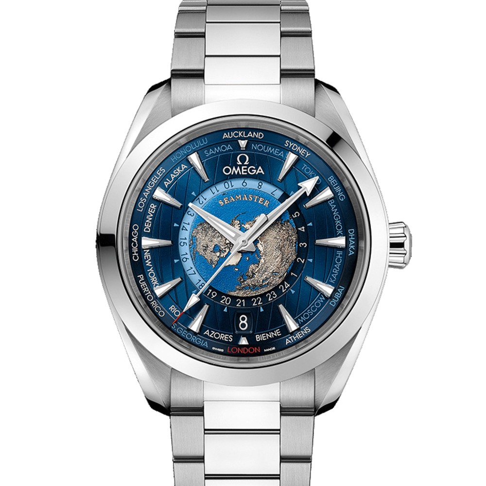 OMEGA シーマスター アクアテラ 150M GMT ワールドタイマー 43mm ブルー文字盤 220.10.43.22.03.001