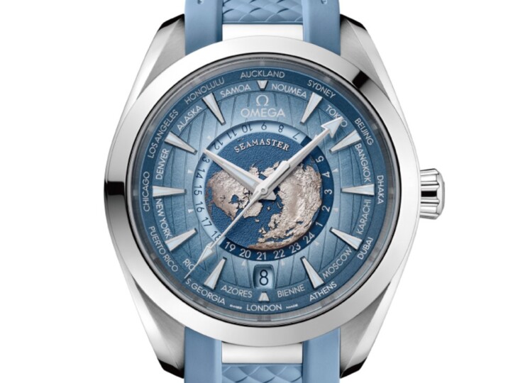 OMEGA シーマスター アクアテラ 150M GMT ワールドタイマー 43mm サマーブルー ブルー文字盤 220.12.43.22.03.002