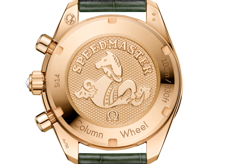 OMEGA スピードマスター 38mm グリーン文字盤 ムーンシャインゴールド アリゲーターストラップ 324.58.38.50.60.001