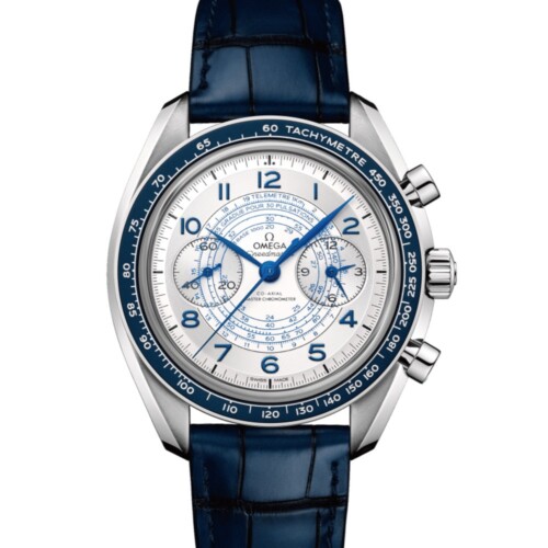 OMEGA スピードマスター クロノスコープ 43mm シルバー文字盤 ステンレススティール ブルー・レザーストラップ 329.33.43.51.02.001