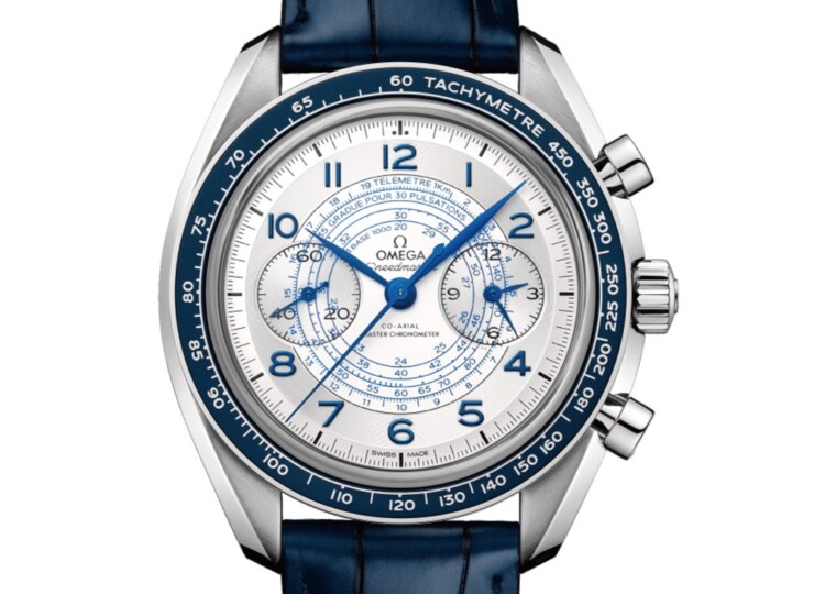 OMEGA スピードマスター クロノスコープ 43mm シルバー文字盤 ステンレススティール ブルー・レザーストラップ 329.33.43.51.02.001