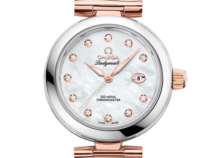 OMEGA デ・ヴィル レディマティック 34mm ホワイト文字盤 ステンレススティール&セドナゴールド レザーストラップ 425.22.34.20.55.004