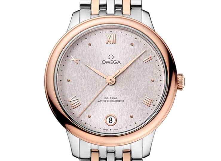 OMEGA デ・ヴィル プレステージ 34mm シルバー文字盤 ステンレススティール＆セドナゴールド ブレスレット バーティカルパターン 434.20.34.20.02.003