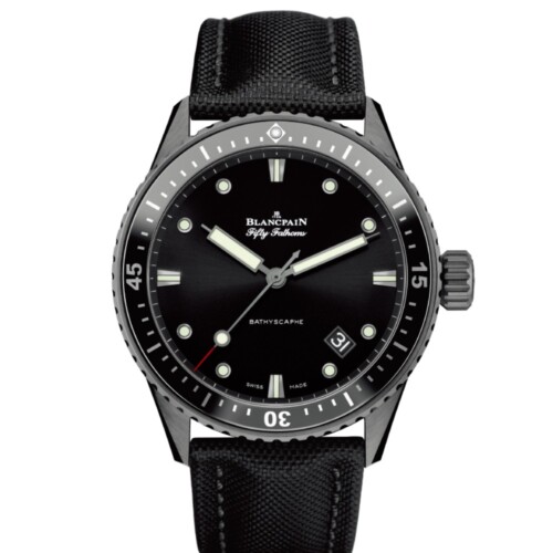 BLANCPAIN フィフティ ファゾムス バチスカーフ 43.6mm ブラック文字盤 セラミック セイルキャンバスストラップ 5000-0130-B52A