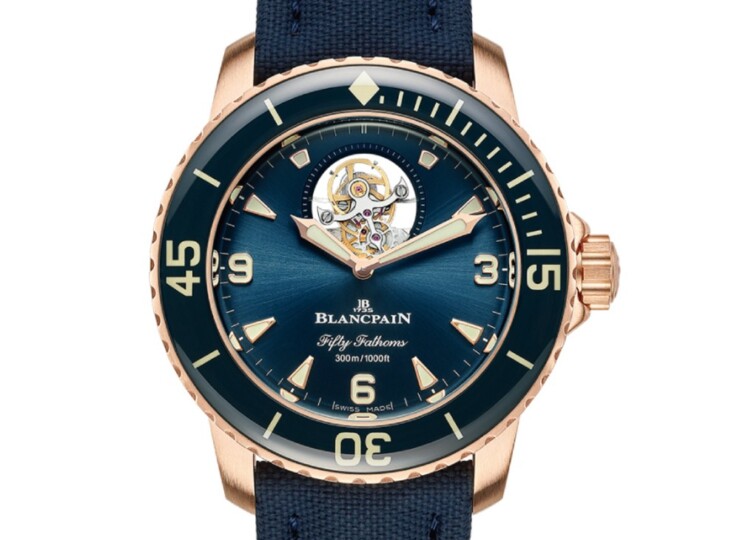 BLANCPAIN フィフティ ファゾムス トゥールビヨン 8デイズ 45mm ブルー文字盤 レッドゴールド 5025-36B40-O52A