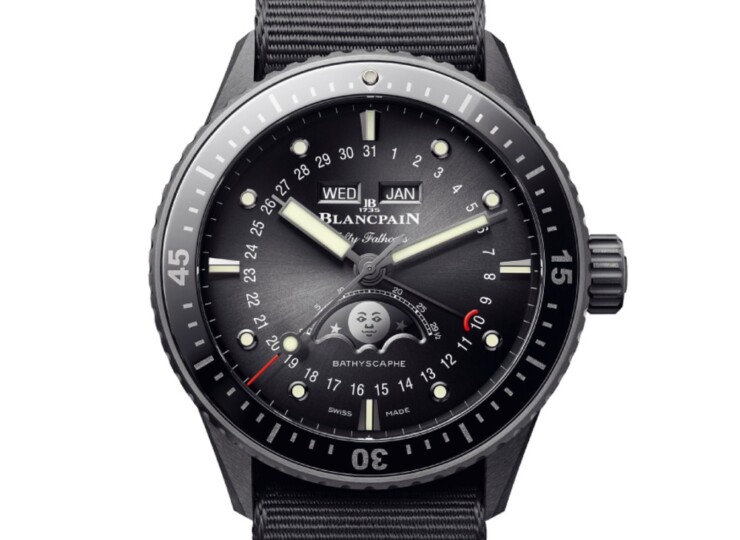 BLANCPAIN フィフティ ファゾムス バチスカーフ コンプリートカレンダー 43.6mm ブラック文字盤 セラミック NATO 5054-0130-NABA