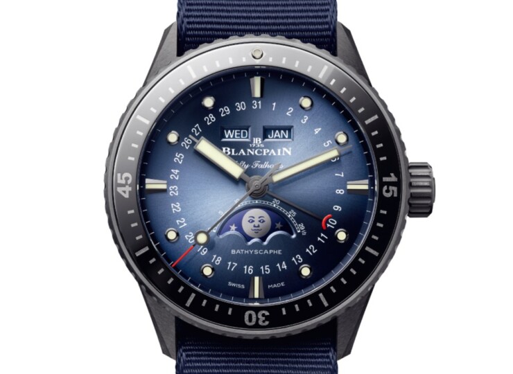 BLANCPAIN フィフティ ファゾムス バチスカーフ コンプリートカレンダー 43.6mm サンバーストブルー文字盤 セラミック NATO 5054-0140-NAOA