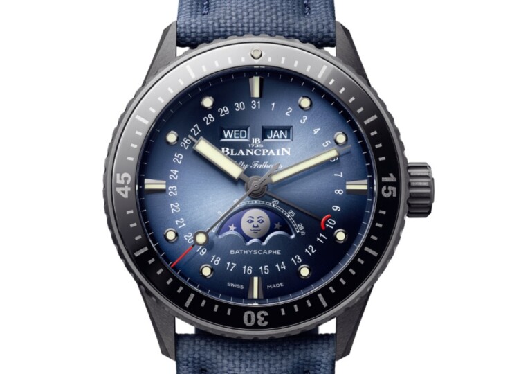 BLANCPAIN フィフティ ファゾムス バチスカーフ コンプリートカレンダー 43.6mm サンバーストブルー文字盤 セラミック セイルキャンバス 5054-0140-O52A