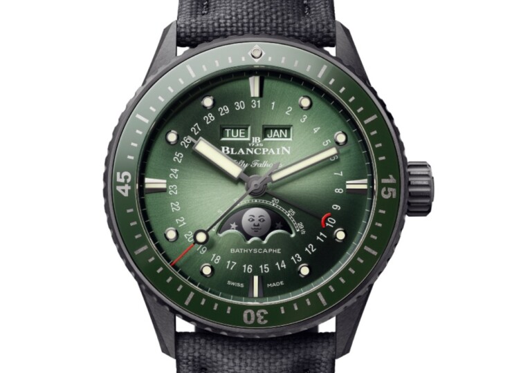 BLANCPAIN フィフティ ファゾムス バチスカーフ コンプリートカレンダー 43.6mm サンバーストグリーン文字盤 セラミック セイルキャンバス 5054-0153-B52A