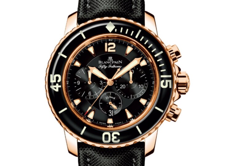 BLANCPAIN フィフティ ファゾムス フライバック クロノグラフ 45mm ブラック文字盤 レッドゴールド 5085F-3630-52A