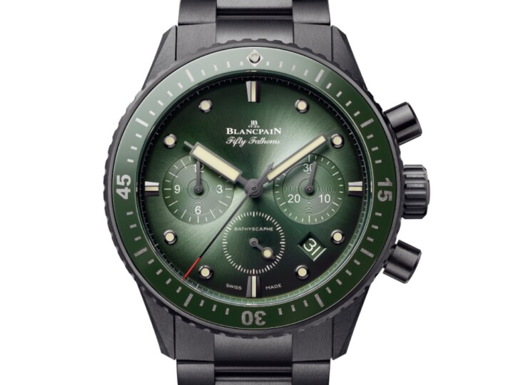 BLANCPAIN フィフティ ファゾムス バチスカーフ クロノグラフ フライバック 43.6mm サンバーストグリーン文字盤 5200-0153-01S