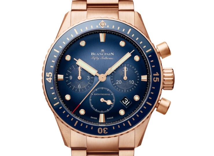 BLANCPAIN フィフティ ファゾムス バチスカーフ クロノグラフ フライバック フルゴールド 43mm サンバーストブルー文字盤 5200-3640-76S