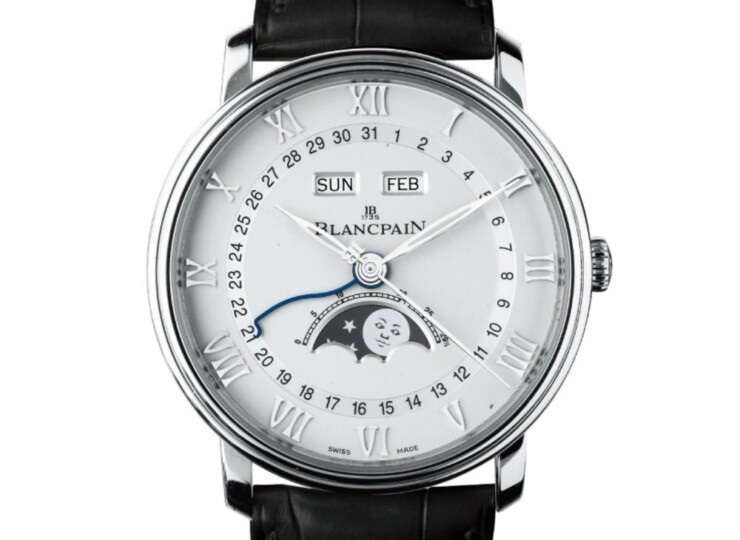 BLANCPAIN ヴィルレ コンプリートカレンダー 40mm ホワイト文字盤 スティール アリゲーターレザーストラップ(Ref.6654-1127-55B) 6654-1127-55B