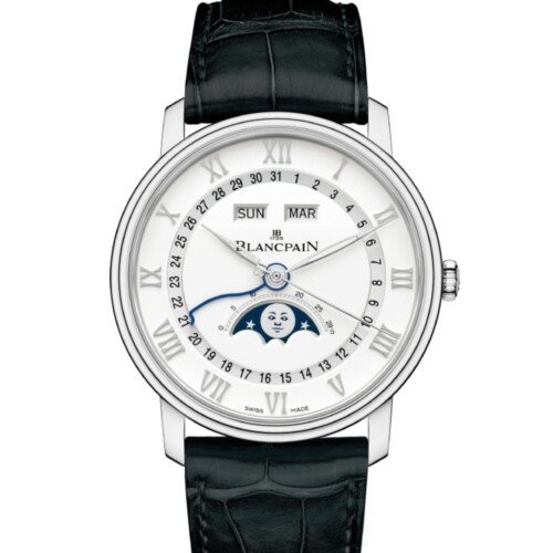 ヴィルレ コンプリートカレンダー 40mm ホワイト文字盤 スティール アリゲーターレザーストラップ（Ref.6654A-1127-55B）