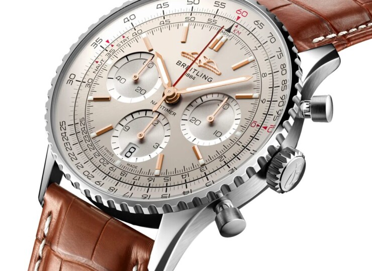 BREITLING ナビタイマー B01 クロノグラフ 41 クリーム文字盤 ステンレススティール ゴールドブラウン・アリゲーター・ストラップ AB0139211G1P1