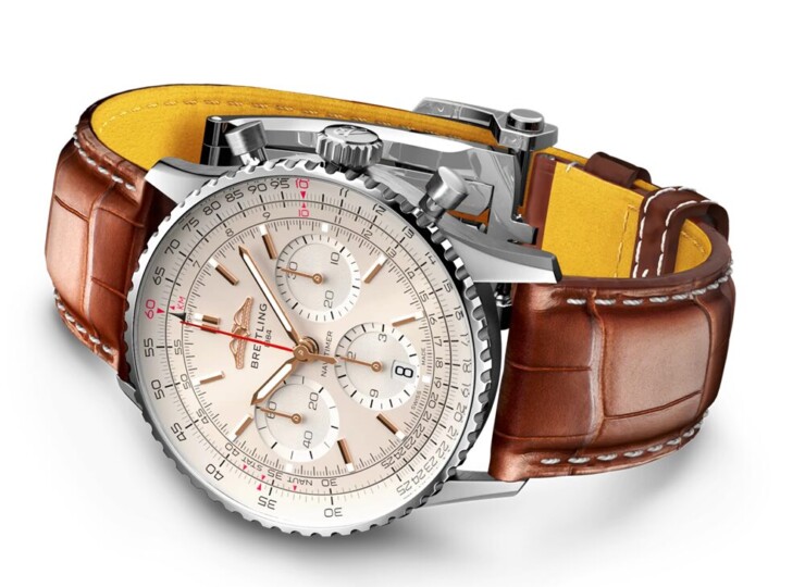 BREITLING ナビタイマー B01 クロノグラフ 41 クリーム文字盤 ステンレススティール ゴールドブラウン・アリゲーター・ストラップ AB0139211G1P1