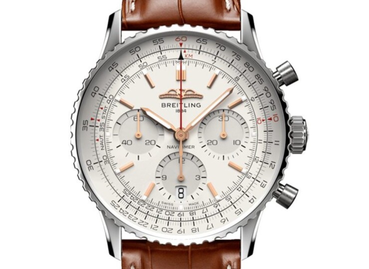 BREITLING ナビタイマー B01 クロノグラフ 41 クリーム文字盤 ステンレススティール ゴールドブラウン・アリゲーター・ストラップ AB0139211G1P1