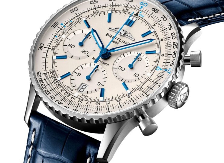 BREITLING ナビタイマー B01 クロノグラフ 41 クリーム文字盤 ステンレススティール ブルー・アリゲーター・ストラップ AB0139A71G1P1
