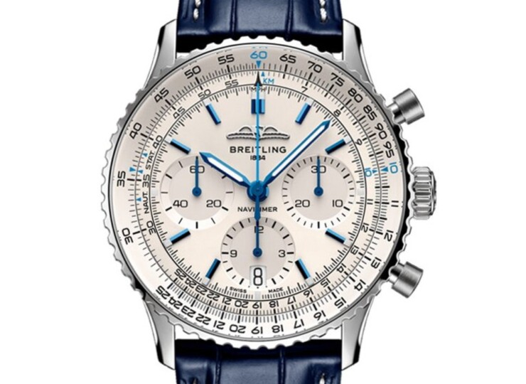BREITLING ナビタイマー B01 クロノグラフ 41 クリーム文字盤 ステンレススティール ブルー・アリゲーター・ストラップ AB0139A71G1P1