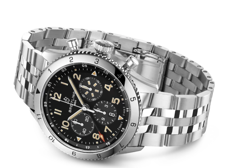 BREITLING スーパー アヴィ B04 クロノグラフ GMT 46 P-51 マスタング ブラック文字盤 ステンレススティール AB04453A1B1A1