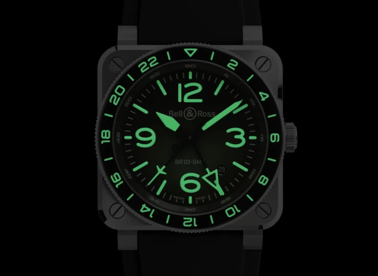BELL & ROSS BR-03 GMT Green Lum 42mm ブラック文字盤 BR0393-GN-ST/SRB