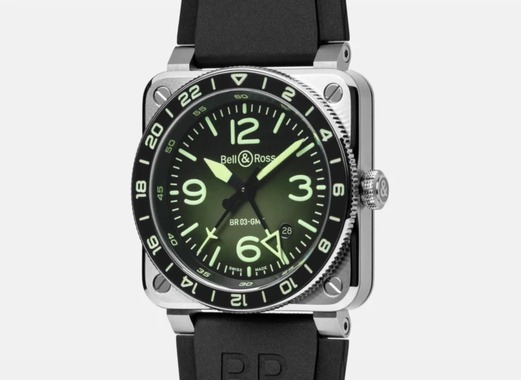 BELL & ROSS BR-03 GMT Green Lum 42mm ブラック文字盤 BR0393-GN-ST/SRB