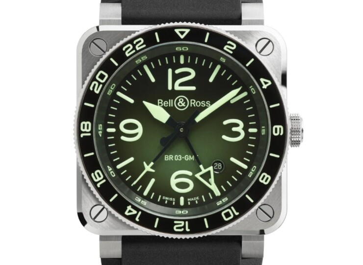 BELL & ROSS BR-03 GMT Green Lum 42mm ブラック文字盤 BR0393-GN-ST/SRB