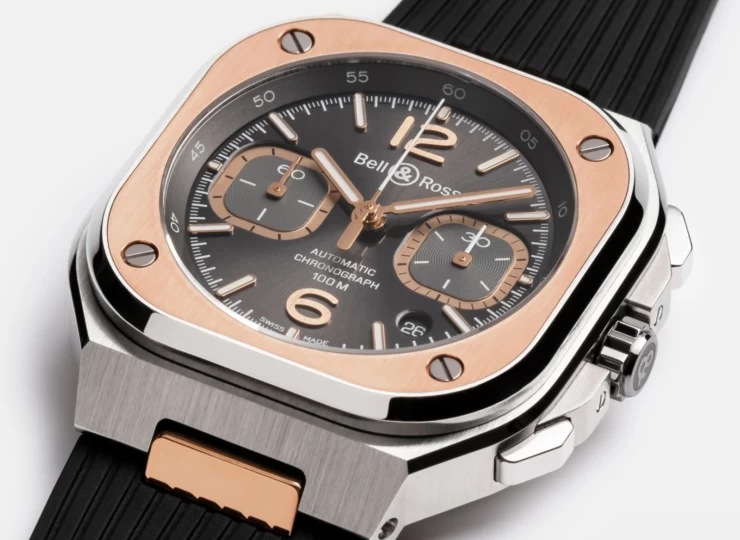 BELL & ROSS BR-05 Chrono Grey Steel & Gold 42mm ルテニウム文字盤 ラバーストラップ BR05C-RTH-STPG/SRB