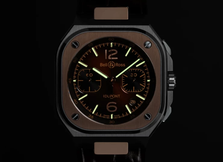 BELL & ROSS BR-05 Chrono S.T. Dupont 42mm ブラウン文字盤 ブラックパティーナを施したブラウンのアリゲーター調カーフレザー BR05C-STD-STPG/SCA
